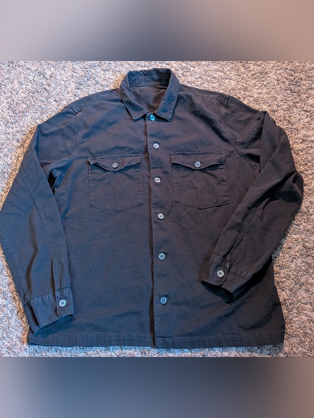 All Saints Black Cotton Long Sleeve Button Spotter Shirt Men's XXL